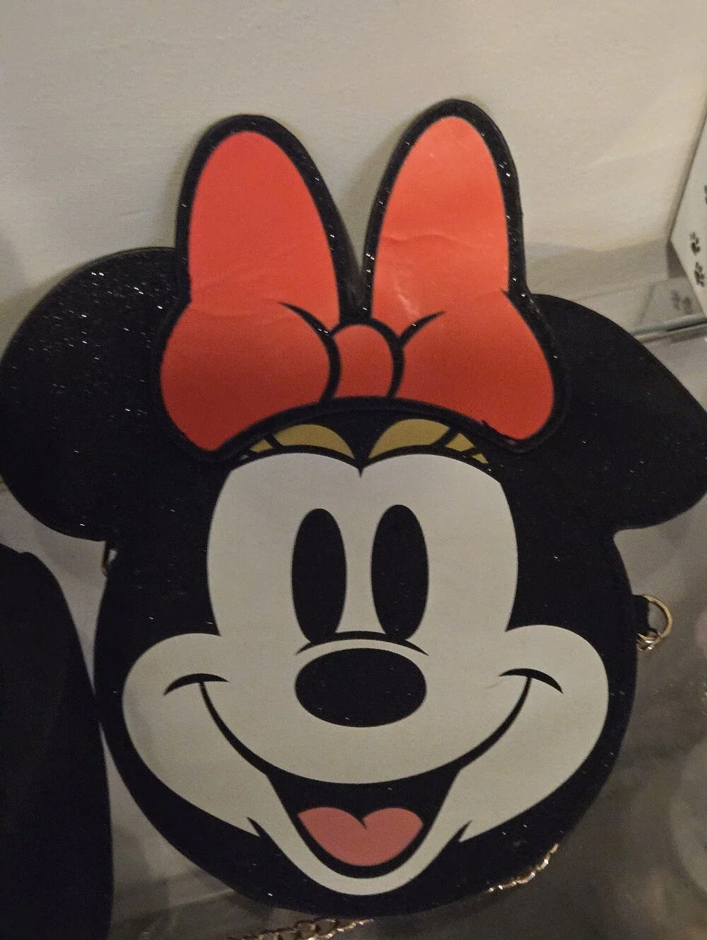Official Disney Minnie Mouse All Over Black Glitter Mini Backpack Gold Polka Dot